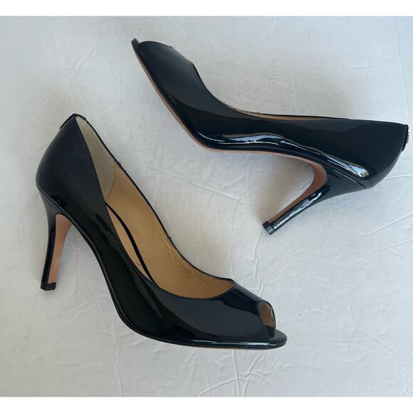 NWOT Ivanka Trump Black Patent Leather Platform Peep Toe Stiletto Heels Sz 8.5M - Picture 5 of 11